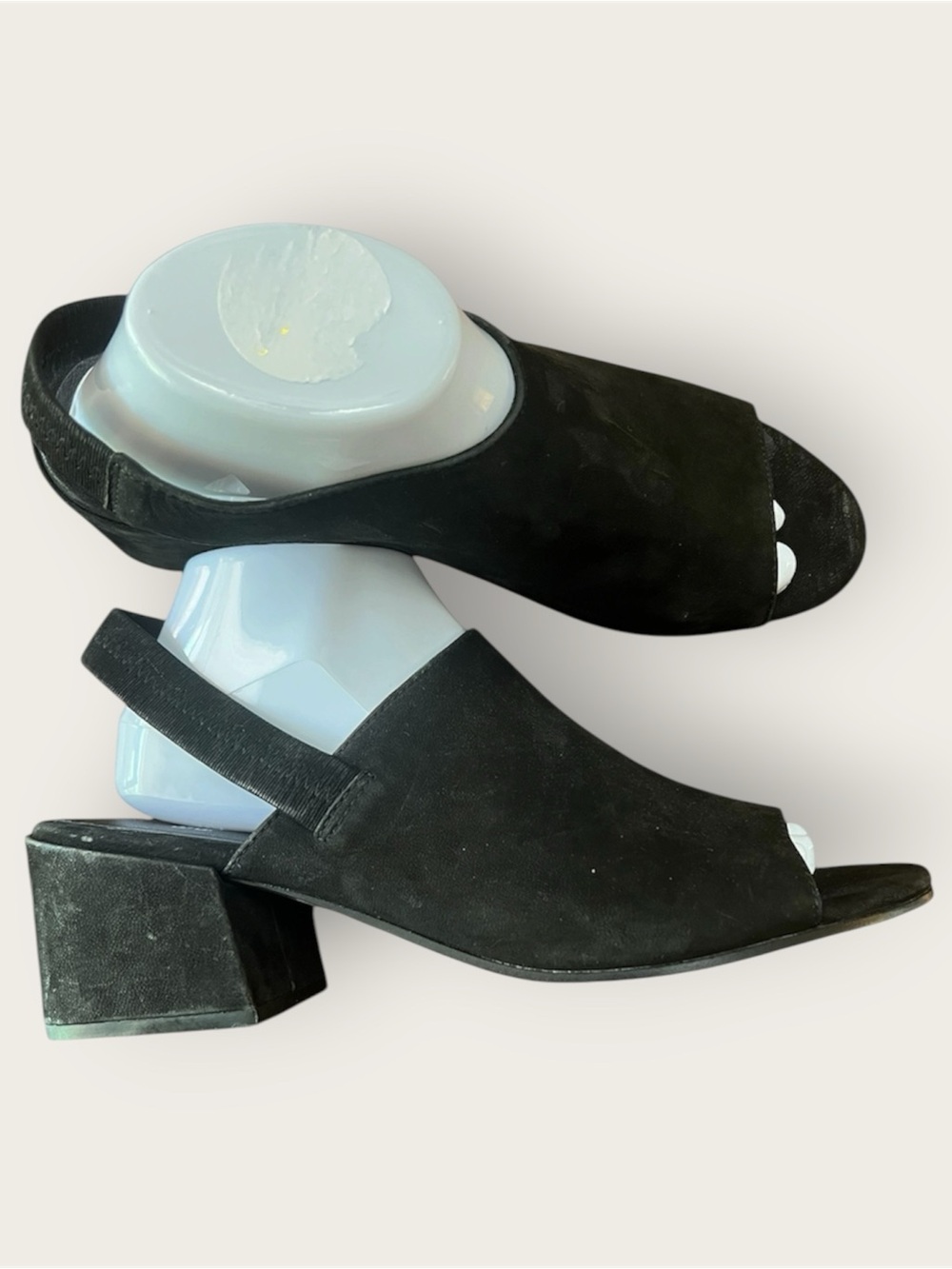 Eileen Fisher Leigh Lagenlook Leather Slingback Sandals Black Block Heel 9.5